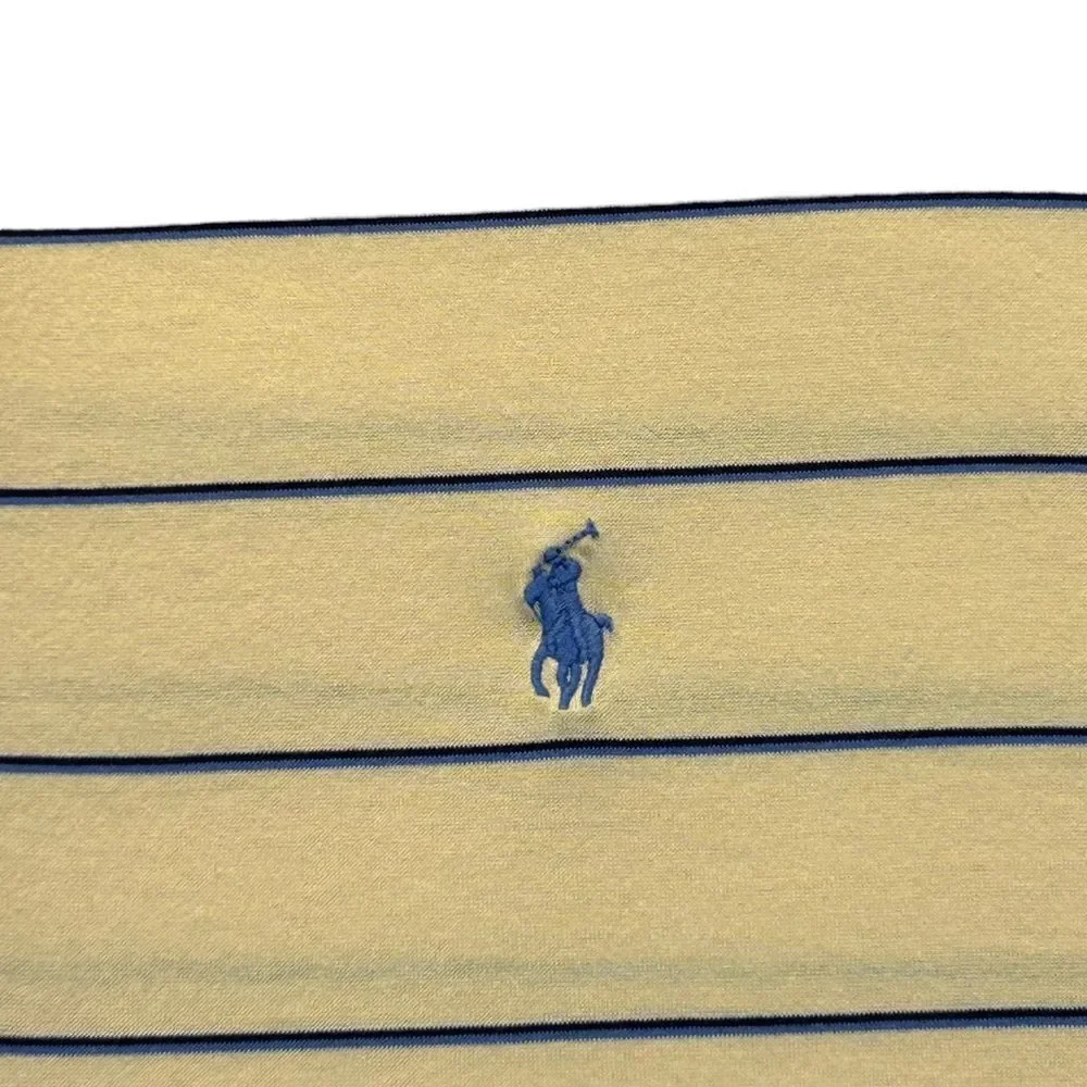 Ralph Lauren Polo Golf Shirt Yellow Blue Striped Short Sleeve L
